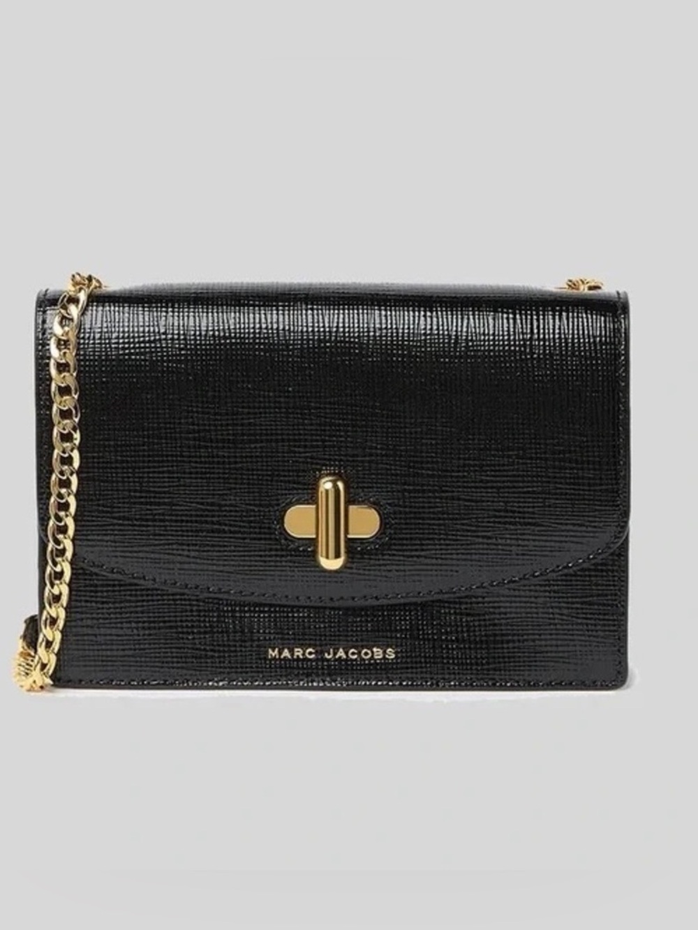 Marc Jacobs The Turnlock Black Leather Crossbody Bag with Chain Strap
